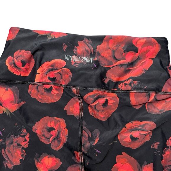 Victoria Sport Floral Mid Rise 7/8 Leggings Women’s M Black Red Stretch Pants - Picture 3 of 10